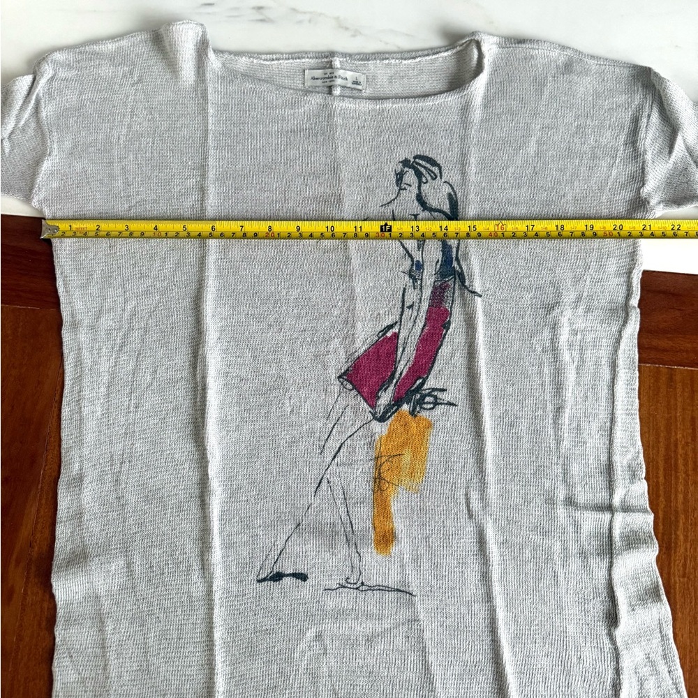 Abercrombie & Fitch Women Top Shirt Heather Gray Artistic Long Sleeve Tee Size L - Picture 14 of 16
